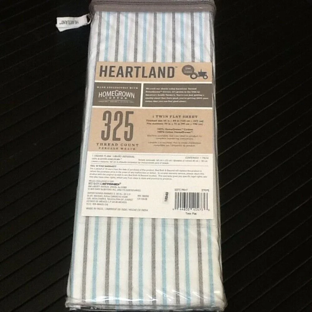 new STRIPE Heartland 325 Thread Count 100% Cotton Percale TWIN Flat Sheet